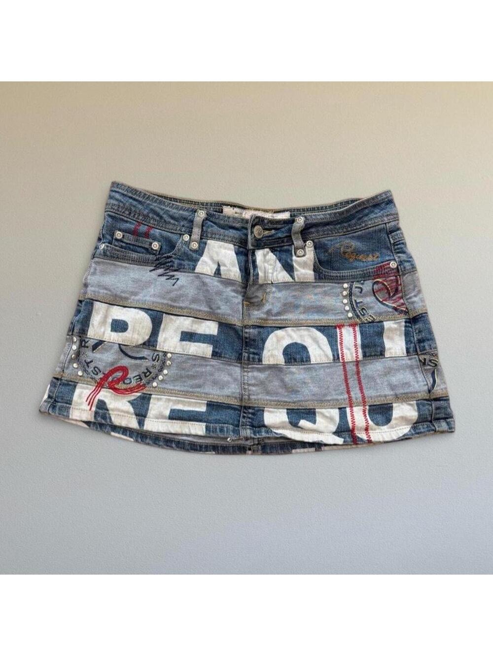 Y2K Request patchwork denim mini skirt Sz. S